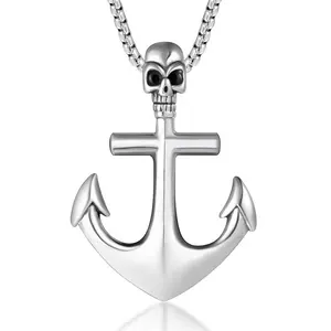 Gothic biker jewelry stainless steel skull head clasp anchor necklace men Jewelry making suppliers