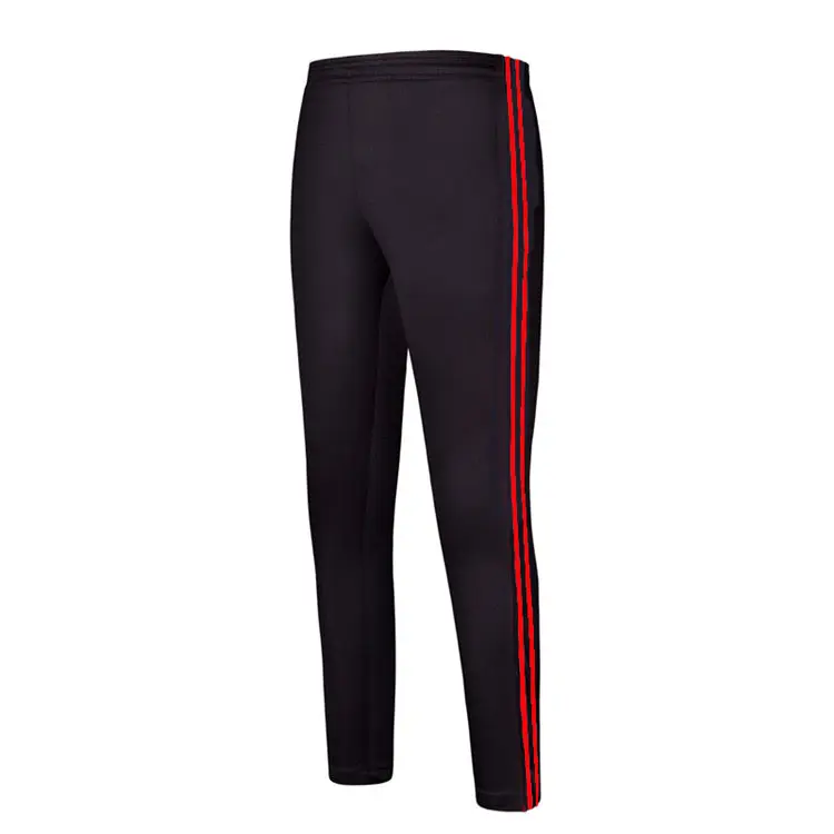 Wholesale Quickly Dry Black Casual Men Sports Pants with Red Stripe