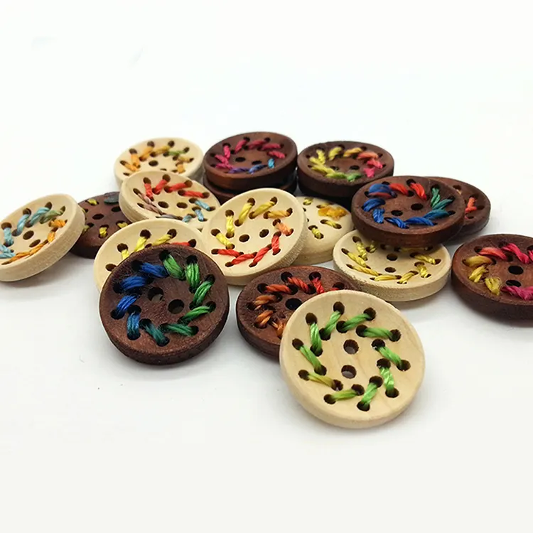 Großhandel runde Form Multi Loch Holz DIY hand gefertigten Faden Knopf für Kleidungs stück