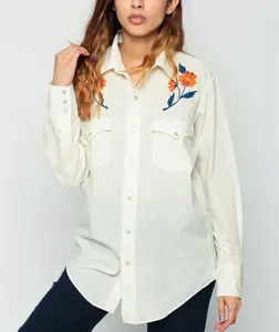 Custom Ladies Western Blouse Models Cotton Floral Embroidery Shirt HSB2501
