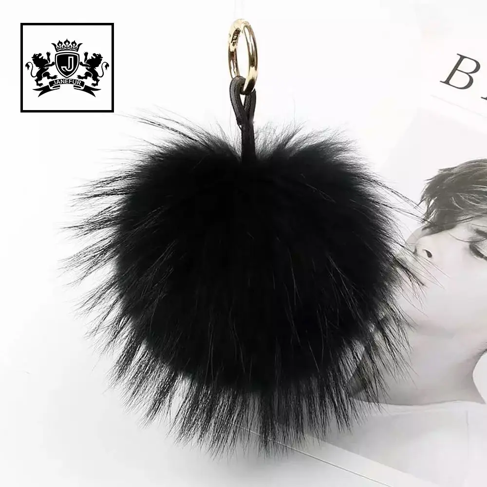 Runyjanofr-porte-clés pompon en fourrure de raton laveur, accessoire élégant et pelucheux, décoration, vente en gros