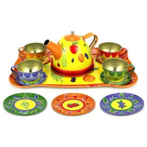 Colorful Fruit <strong>Tin</strong> <strong>Tea</strong> Party <strong>Set</strong> for Kids - Metal Teapot, Cups, and Kitchen Play <strong>Set</strong> - Product Image 4