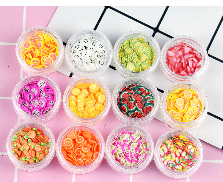 Шпатлевка, магнитный слайм и дизайн ногтей, полезно 12 различных фруктовых ломтиков, аксессуары для слайма