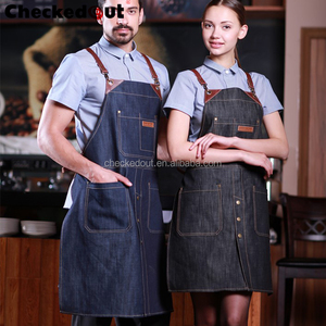 2017 checkedout Denim split delantales <span class=keywords><strong>de</strong></span> cuero para chef - Product Image 2