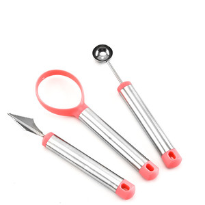 Hot Sale 3-teiliges Obst-und Gemüse werkzeug aus Edelstahl Schnitz messer Melonen schneider Baller