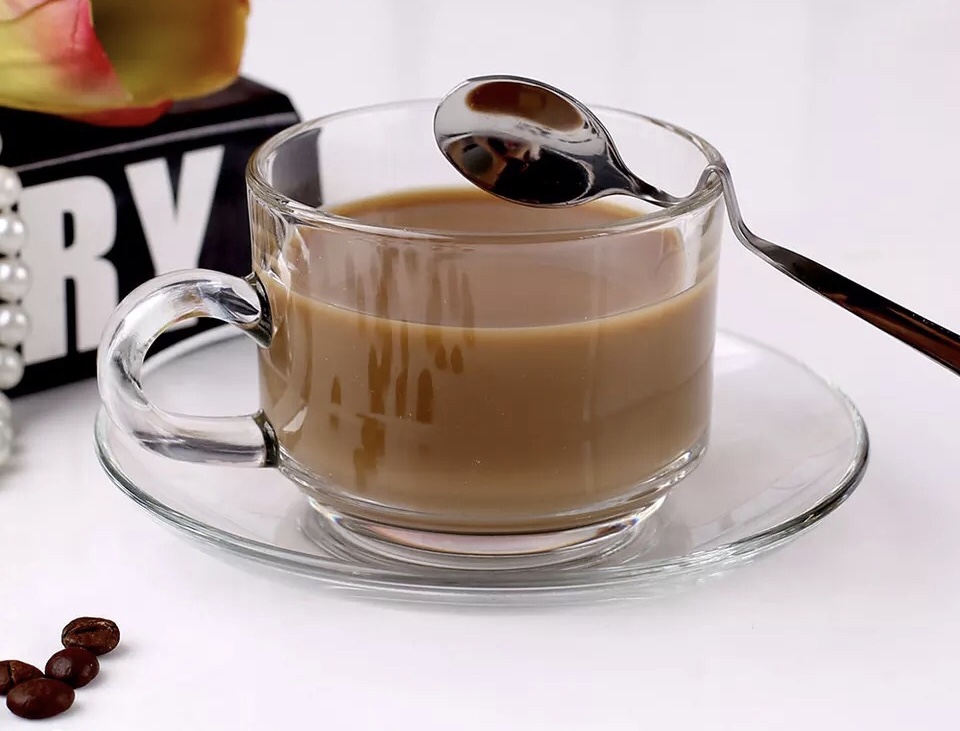 Coffee Cup Glass Teacup, Clear and Lightweight Glass Tea and Coffee Cup with Saucer