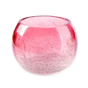 上海林朗批发独特装饰圆彩色裂纹玻璃蜡烛台