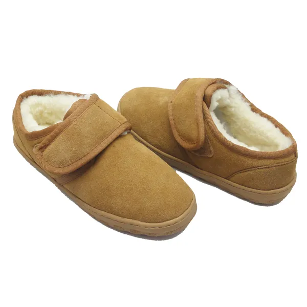 Vrouwen Extra Extra Brede Schapenvacht Slipper Orthopedische Memory Foam Schoenen Verstelbare Diabetische Oedeem Slippers voor Gezwollen Voeten