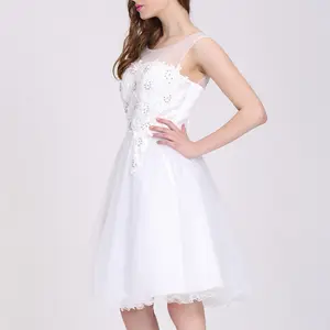 En gros Alibaba Express Dernières Net Robe de Bal Designs Mode Blanc Fleur Partie Satin Party Robe Femmes