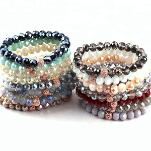 Urlaub Geschenk Handgemachte Frauen Armband 10mm Sortieren Kristall Glas Perlen Armband 5 verschiedene Pflastern Ball Farbe Elastische Charme Armband - Product Image 5