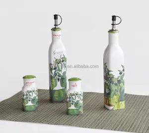 Juego de aceite de porcelana, vinagre, sal y pimienta con impresión de calcomanías, 4 piezas