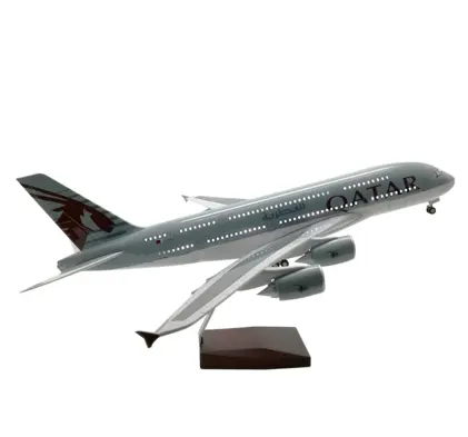 High quality Qatar A380 LED aircraft model voice control passenger model 1:160 46cm resin airplane model