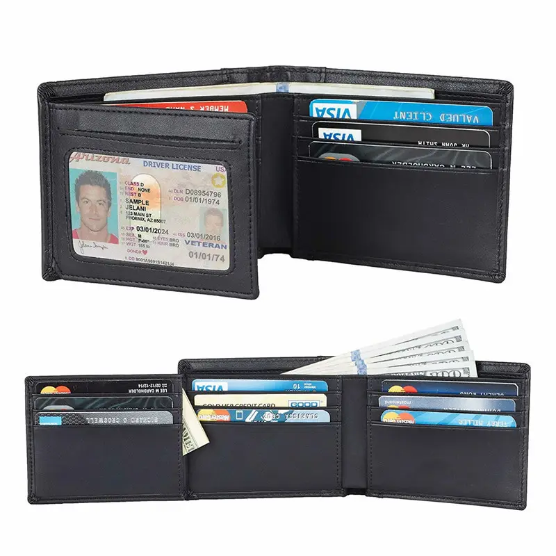 Billetera de cuero genuino para hombre con bloqueo RFID personalizado