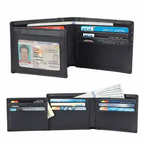 Kustom RFID Memblokir Kiri ID Kulit Asli Dompet Pria