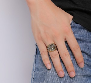2024 anello da uomo Vintage 316L in acciaio inossidabile oro libero muratore massonico maschio retrò Punk anello nero gioielli - Product Image 4