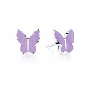 Enamel 925 Sterling Silver Butterfly Children's Stud Earrings Baby Kids Jewelry with Safty Earring Back Body Jewelry