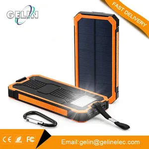 Alibaba gouden leverancier waterdichte solar power bank 10000 mah, solar lader met LED voor camping