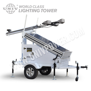 Torre de luz <span class=keywords><strong>Solar</strong></span> para remolque móvil, generador de reposo, lámpara LED de 4x100W, 2 años/2000 horas, mástil hidráulico de 7m, rotación de 360, 185R/14C