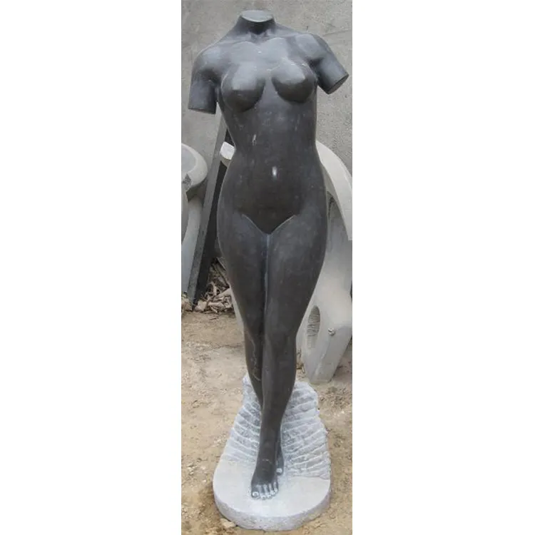 Natural black marble torso female sculpture