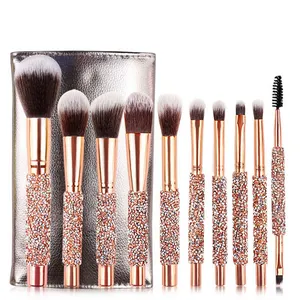 2022 Luxury Gold Rhinestone Beauty Needs 10pcs Makeup Brush Set