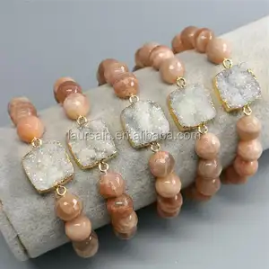 LS-D7659 Natural drusy druzy stone faceted sunstone beads bracelet