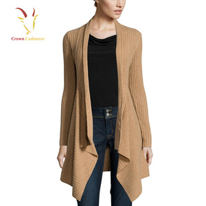 Ladies waterfall rib knitted cashmere cardigan sweater