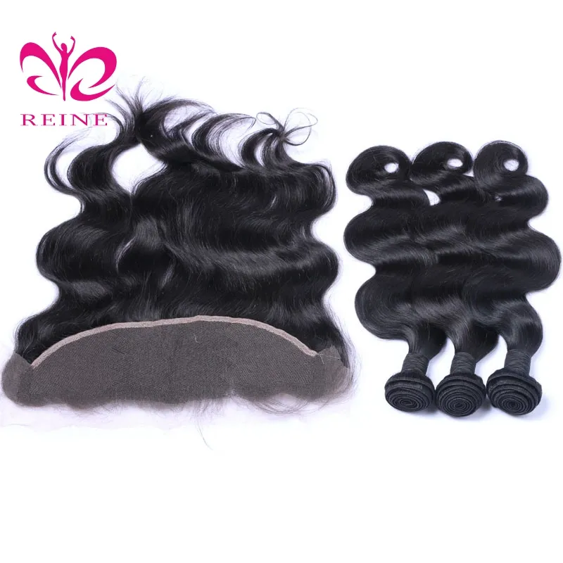 Extensions de cheveux péruviennes, Grade 9a, avec Lace frontal 13*4, mèches ondulées, en lot