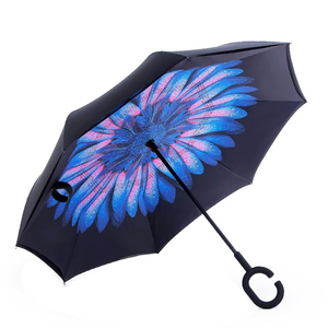 Dupla Camada Invertida Reversa Dobrável Windproof Duplo Canopy Reversa Guarda-chuvas Retos com C Forma Handle para Carros