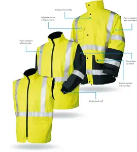 Chaqueta reflectante de seguridad para invierno, impermeable, alta visibilidad, 4 en 1, Clase II