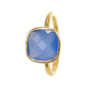 Bague en argent sterling 925 calcédoine bleue 10mm or vermeil bijoux faits à la main pour cadeau de fiançailles fête d'anniversaire - Product Image 1