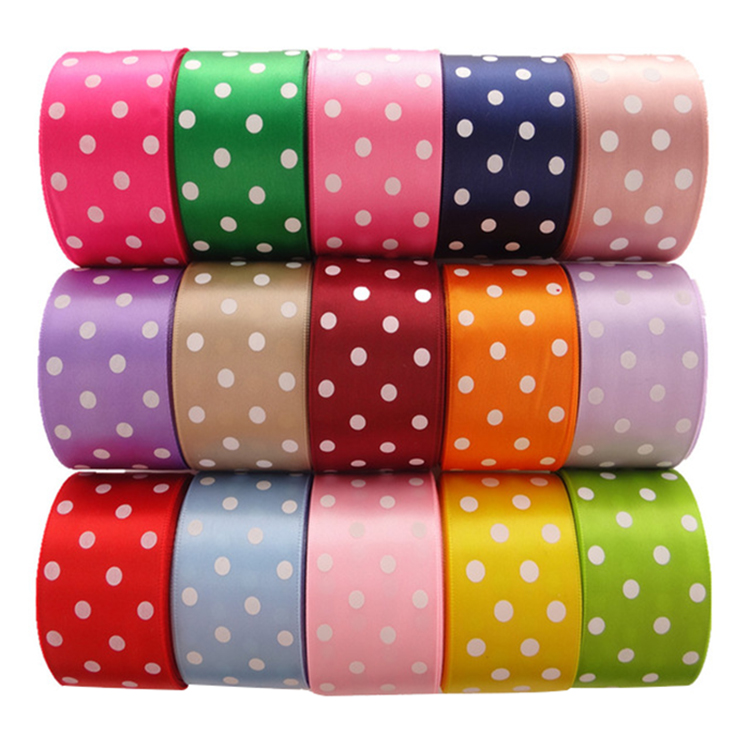 Wholesale 38mm Gift Packing Custom Printed Polka Dots Satin Ribbon