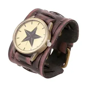 PK020 Huilin Jewelry Superior New Style Retro Punk Rock Brown Big Strap Wide Leather Bracelet Cuff Men Watch Cool