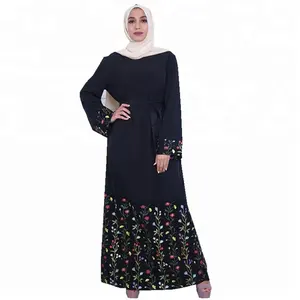 China Manufacturer Dubai Abaya Fancy Flower Embroidery In Malaysia Solid Color Kaftan Dress New Design Baju Kurung