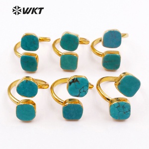 WT-R103 New! Fashion Design Double <strong>Turquoise</strong> <strong>Ring</strong> in 24k Real Gold Plated, Green <strong>Turquoise</strong> Stone <strong>Ring</strong> - Product Image 2