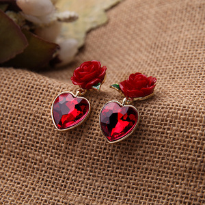 Vintage Da Sposa Gioielli Da Sposa Vino <span class=keywords><strong>Rosso</strong></span> di Rosa Del <span class=keywords><strong>Fiore</strong></span> di Goccia di Cristallo Del Cuore <span class=keywords><strong>Orecchini</strong></span> - Product Image 3