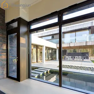 Porte de Garage extérieure en aluminium de haute qualité avec fenêtres et porte en verre trempé double