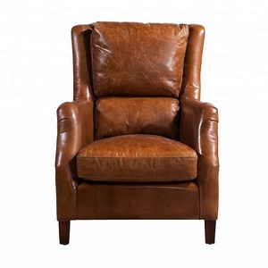 American Style Vintage <strong>Leather</strong> <strong>Armchair</strong> Over Tufted Tan <strong>Leather</strong> <strong>Reclining</strong> Sofa Chair Living Room Leisure Bedroom Accent Chair - Product Image 6