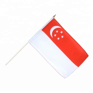 Drapeau ondulant à la main de Singapour avec bâton <span class=keywords><strong>en</strong></span> plastique 3x5ft Polyester Satin Nylon Vinyl Silk Rainbow Pennant pour agences de voyages - Product Image 4