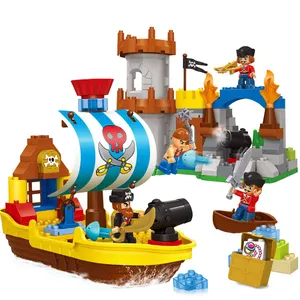 JDLT toy for kids DIY educational construction ABS plastic pirate ship with figures electrical 162pcs building blocks