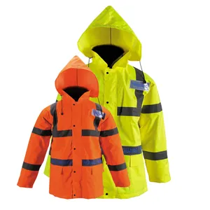 High Visibility Raincoat with Hood, Lime Green