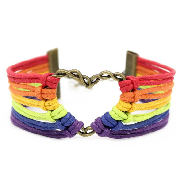 Trendy Gay Pride Bracelet Heart And Love Gays Dyke LGBT 7 Colors Cotton Cord Rainbow Flag Jewelry