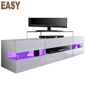 Suporte de <span class=keywords><strong>tv</strong></span> moderno barato branco alto brilho, com luz <span class=keywords><strong>led</strong></span> para móveis de sala de estar