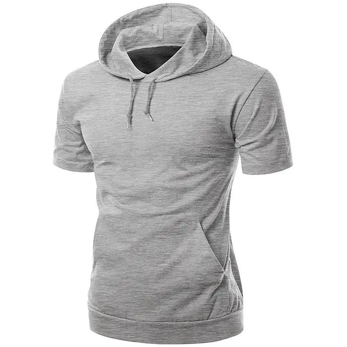 Custom blank hooded t-shirts short sleeve clothes men t shirt 90 cotton 10 polyester tees with drawstrings tee