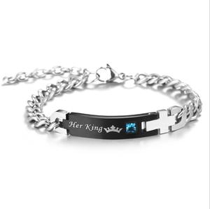 Bracelets de couple <span class=keywords><strong>en</strong></span> acier inoxydable «sa reine et son roi» à la mode Offre Spéciale pour cadeaux et fêtes QLB020 bijoux jonc - Product Image 4