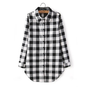 Logo personnalisé 2018 Automne Hiver Bouton Up Turn Down Collar Manches Longues Plaid Femmes Chemises Et Blouses Pour Dames - Product Image 3