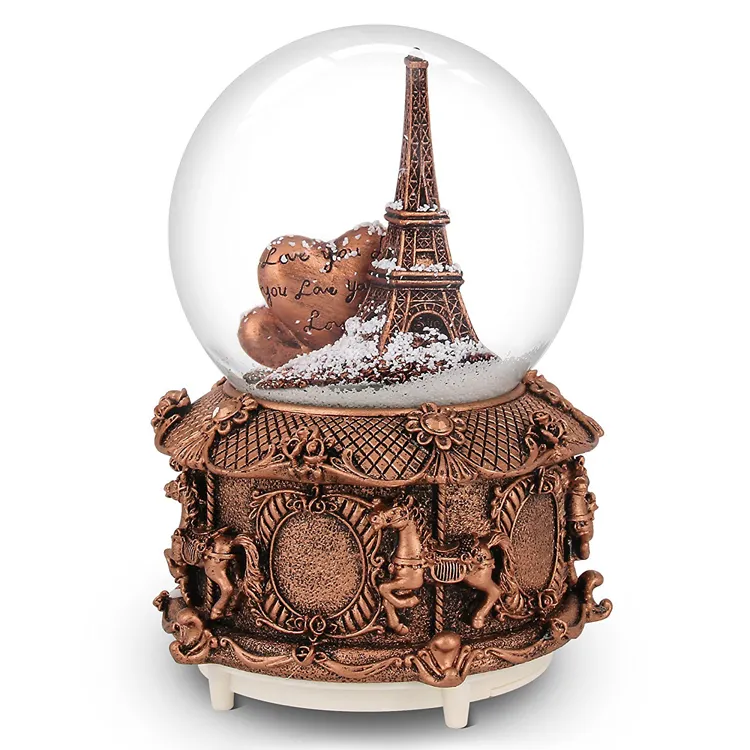 Parigi Neve Musicale Globo con Cambiamento di Colore HA CONDOTTO Le Luci, torre Eiffel Globo di Neve con Merry-go-round di Base,100 millimetri 6 "Alto Souvenir