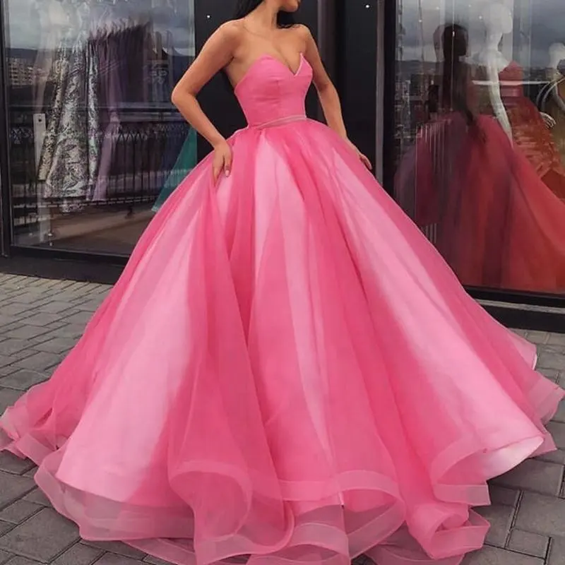 Pink Tulle Fashion Ball Gown Dubai Long Prom Dress For Women