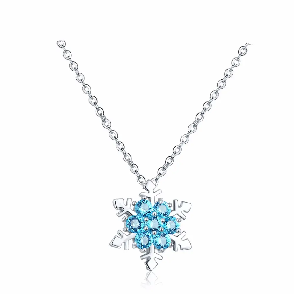 Collana con ciondolo fiocco di neve con zirconi cubici in cristallo zaffiro blu placcato oro bianco dal Design creativo