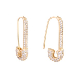 925 Silver 18k Gold Plated Micro Pave Jewelry Custom Gemstone <strong>Safety</strong> <strong>Pin</strong> Huggie Hoop <strong>Earrings</strong> - Product Image 5