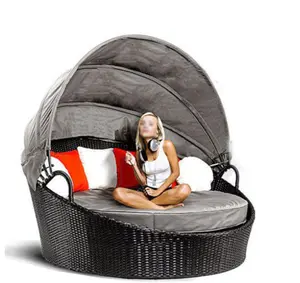 Modello di lusso <span class=keywords><strong>Spiaggia</strong></span> Letto Rattan Lettino All'aperto Rotondo Solarium Con Baldacchino - Product Image 1